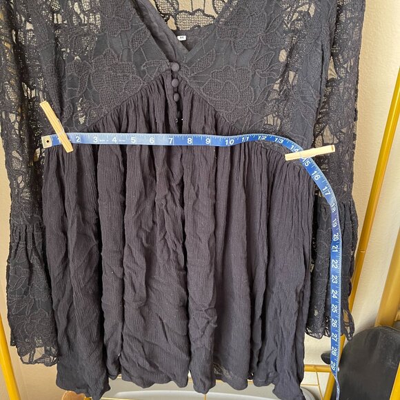 Free People M Black Lace Boho Slip Dress Romantic & Flowy - Picture 7 of 12